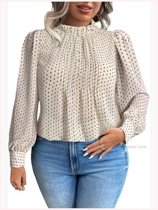 Tops - Plus Size Mock Neck Ruffle Blouse Long Sleeve Work Top